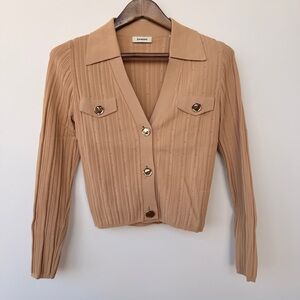 Sandro Tan Ribbed Button-Up Blazer Jacket